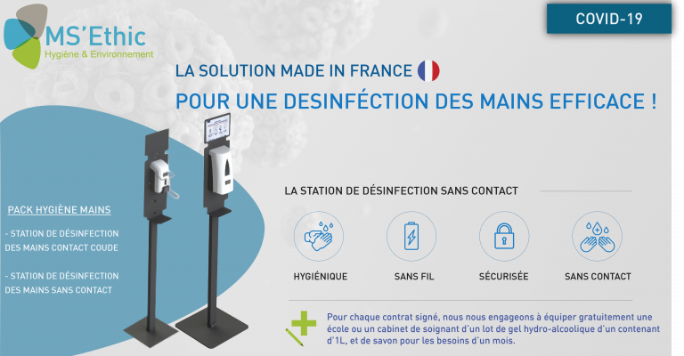 Stations mobiles, sans contact ou contact sécurisé (coude)